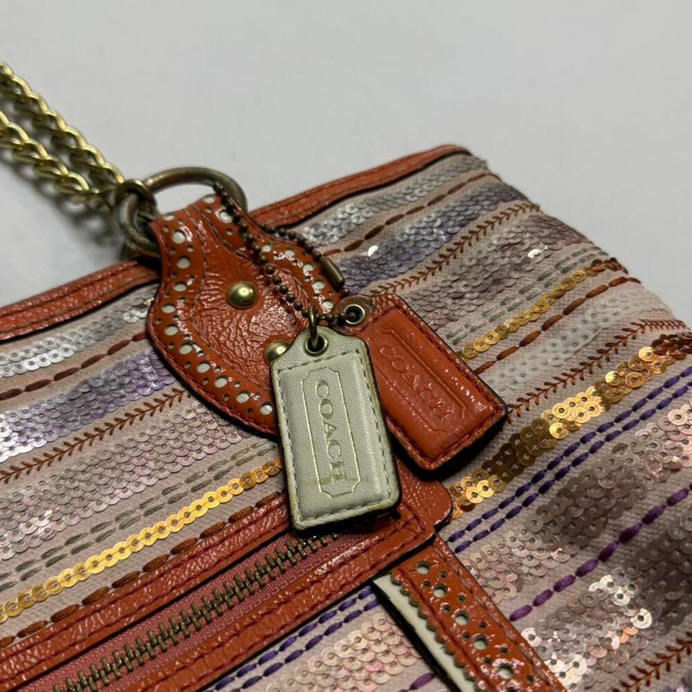 Coach Poppy Sequin Striped Tote Shoulder Bag From Early 2000s With Hand Tag - Picture 6 of 8
